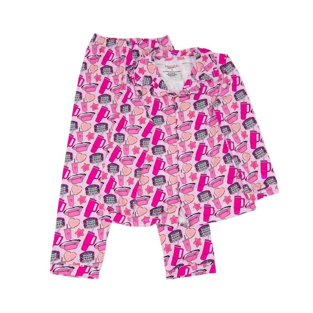 NEW SPARKLE BY STOOPHER girl's bamboo long lounge set in pink multi